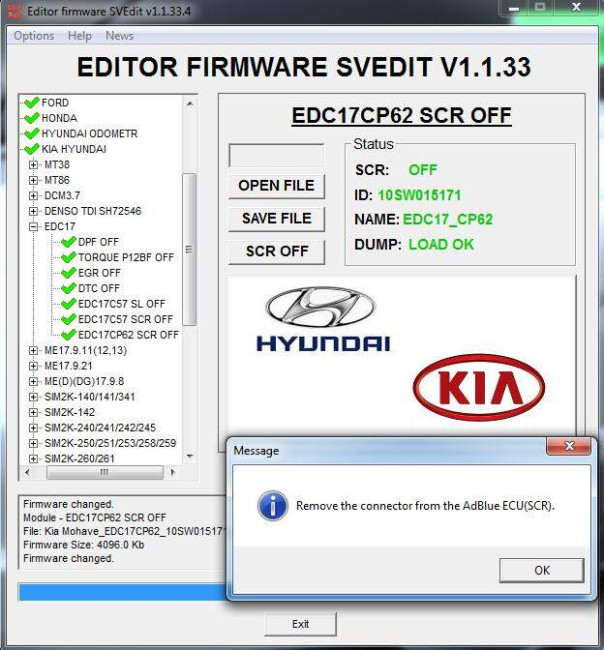 MODULE SCR OFF (ADBLUE) TDI EDC17CP62 HYUNDAI KIA