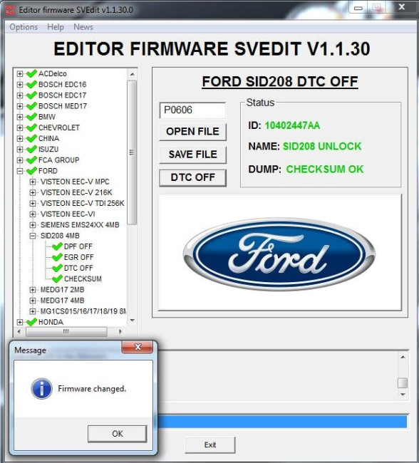 MODULE DTC OFF SID208 FORD