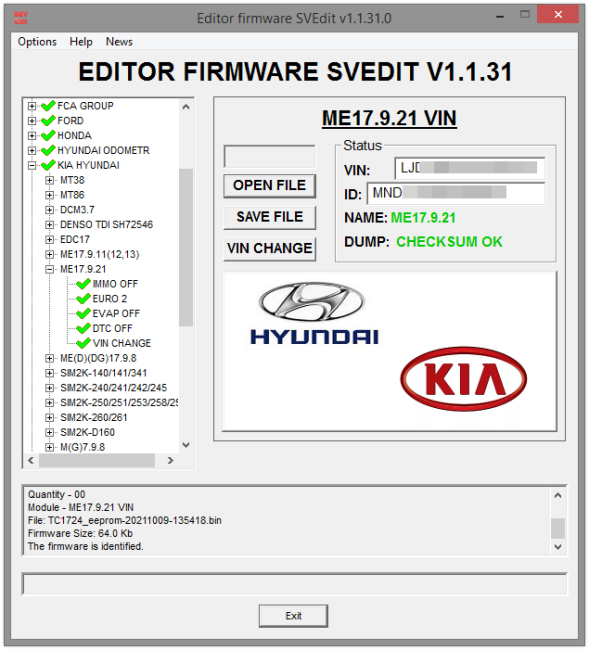 MODULE VIN CHANGE ME17.9.21 HYUNDAI KIA